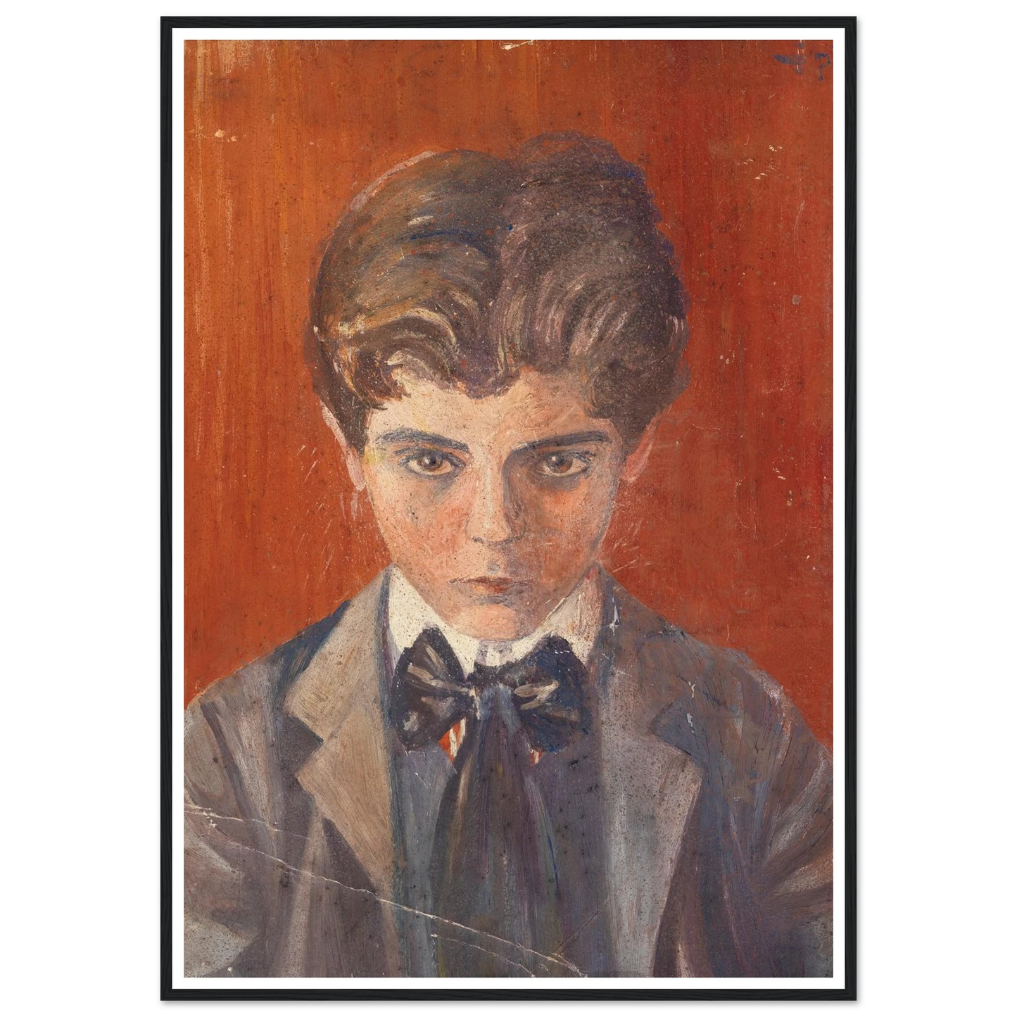 Selbstbildnis vor rotem Hintergrund (1906) Art Print | Egon Schiele - Framed Poster - 30x40 cm / 12x16″ - Black frame