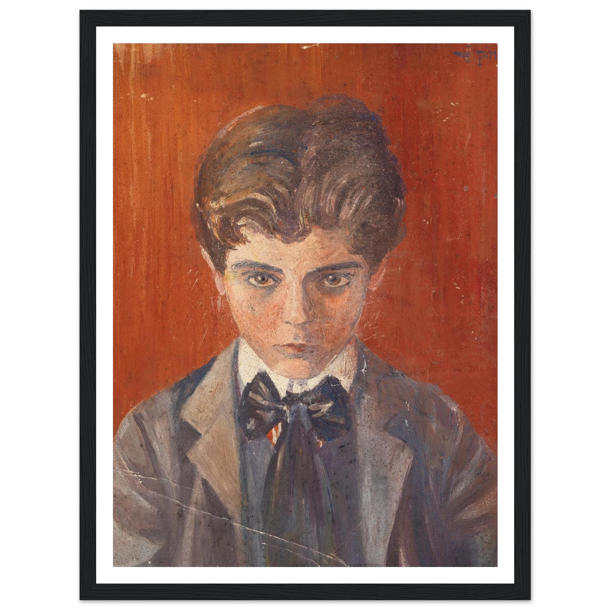 Selbstbildnis vor rotem Hintergrund (1906) Art Print | Egon Schiele - Framed Poster - 30x40 cm / 12x16″ - Black frame