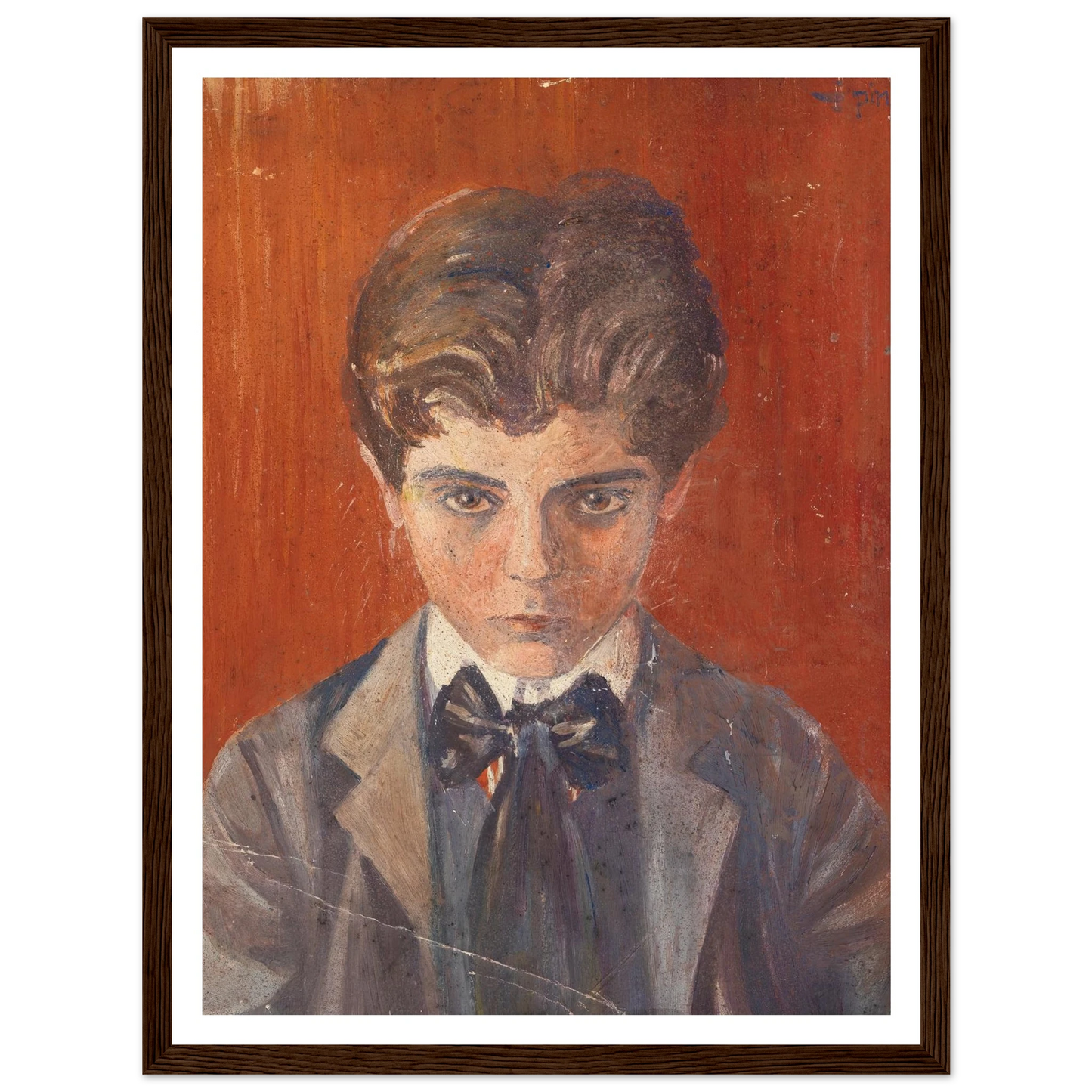 Selbstbildnis vor rotem Hintergrund (1906) Art Print | Egon Schiele - Framed Poster - 30x40 cm / 12x16″ - Black frame