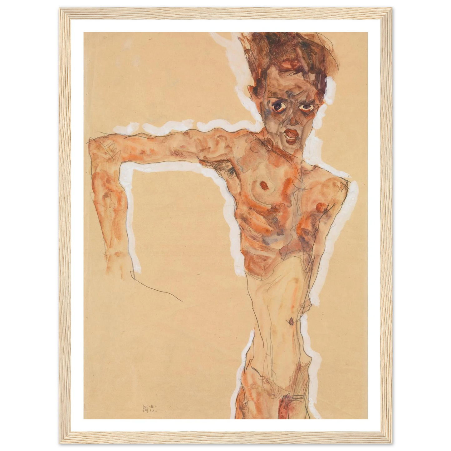 Self-Portrait (1911) Art Print | Egon Schiele - Framed Poster - 30x40 cm / 12x16″ - Black frame