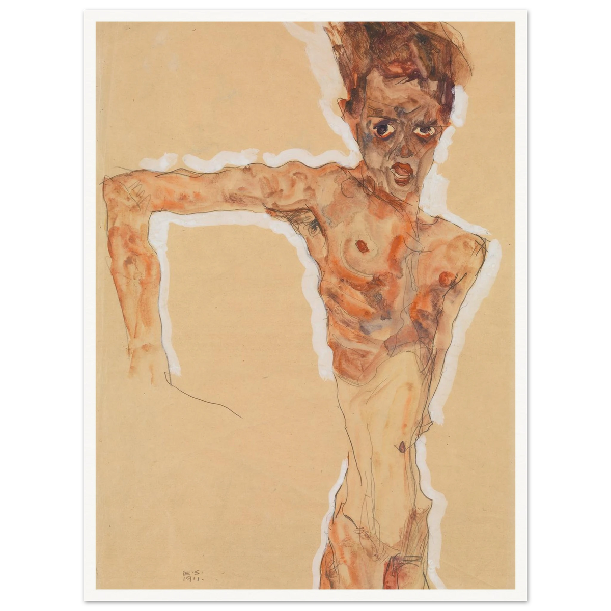 Self-Portrait (1911) Art Print | Egon Schiele - Framed Poster - 30x40 cm / 12x16″ - Black frame