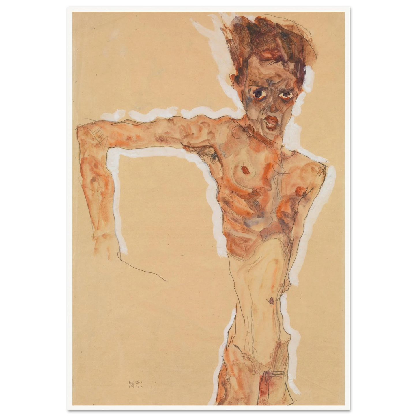 Self-Portrait (1911) Art Print | Egon Schiele - Framed Poster - 30x40 cm / 12x16″ - Black frame