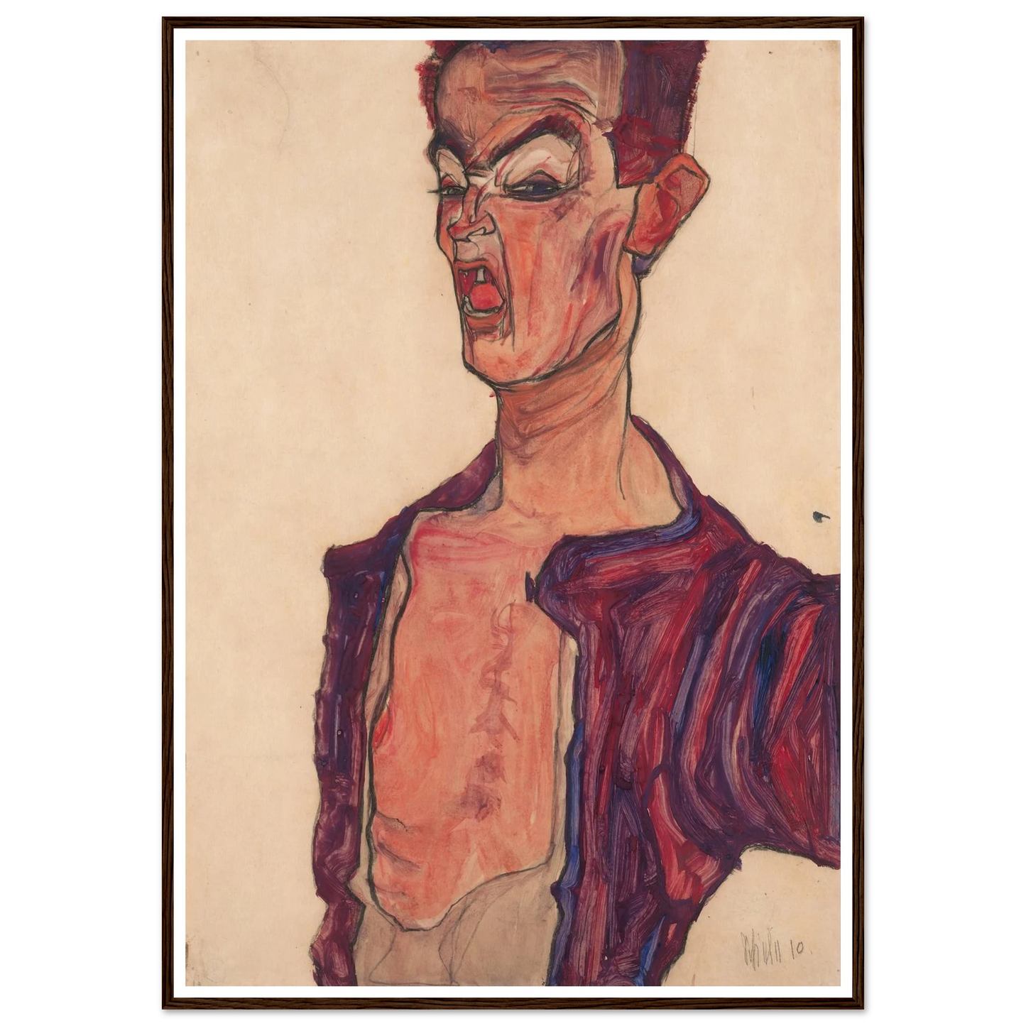 Self-Portrait, Grimacing (1910) Art Print | Egon Schiele - Framed Poster - 30x40 cm / 12x16″ - Black frame