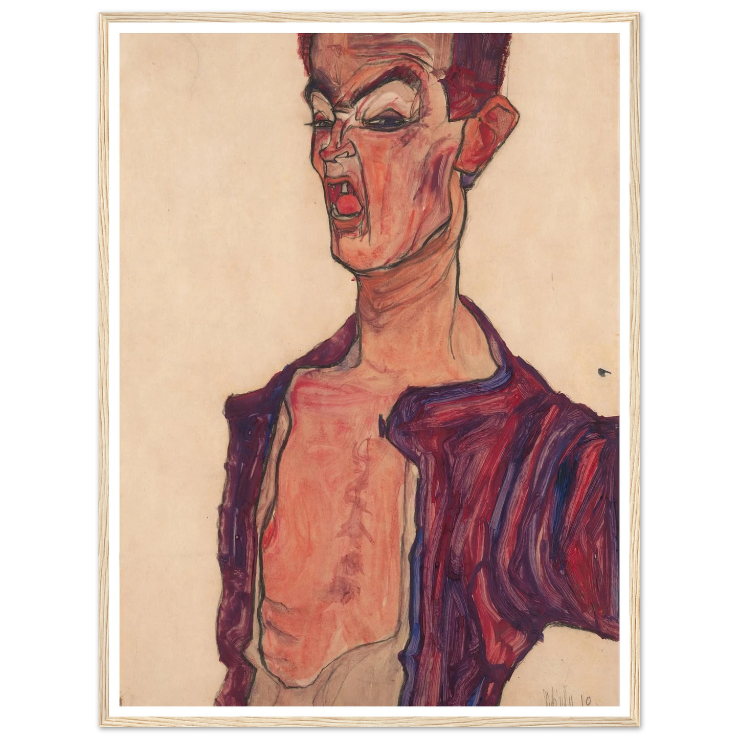 Self-Portrait, Grimacing (1910) Art Print | Egon Schiele - Framed Poster - 30x40 cm / 12x16″ - Black frame