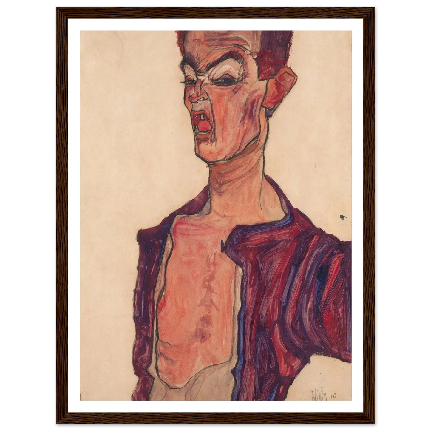 Self-Portrait, Grimacing (1910) Art Print | Egon Schiele - Framed Poster - 30x40 cm / 12x16″ - Black frame