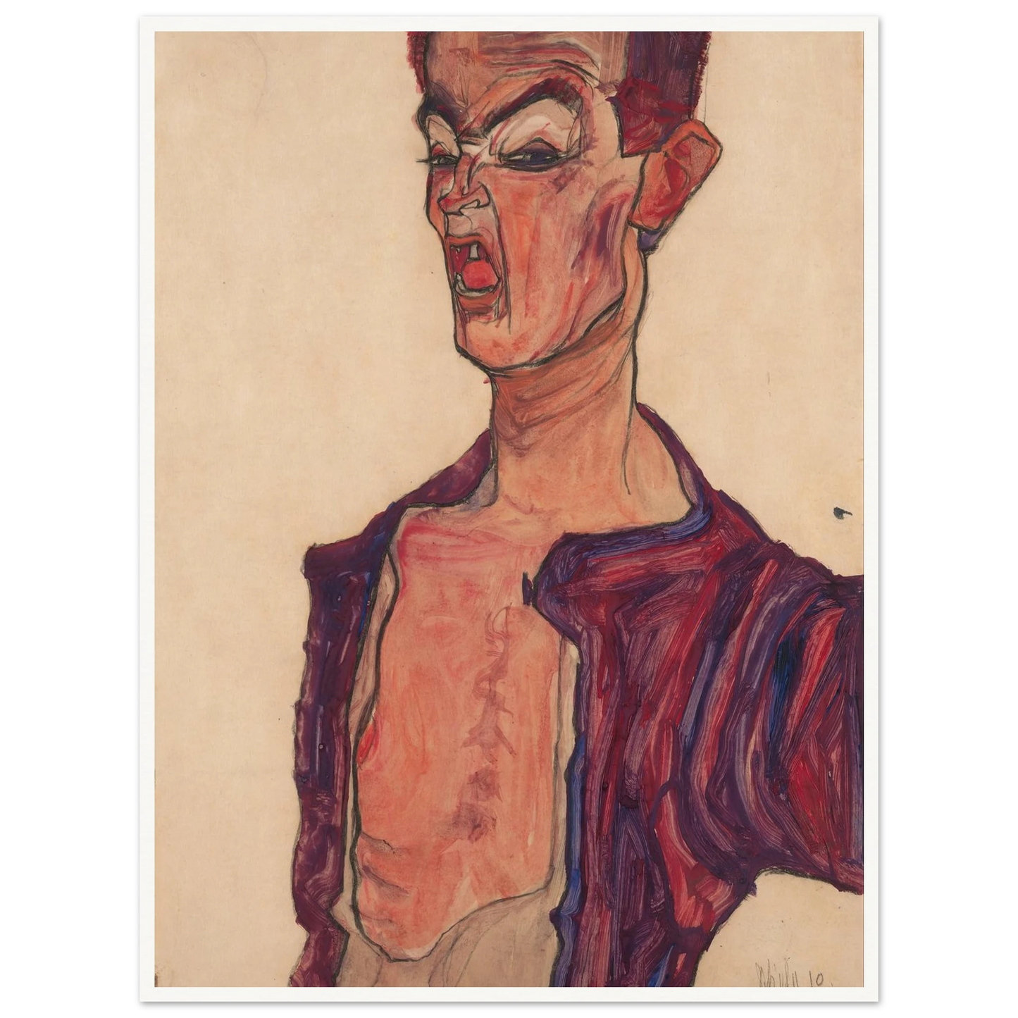 Self-Portrait, Grimacing (1910) Art Print | Egon Schiele - Framed Poster - 30x40 cm / 12x16″ - Black frame