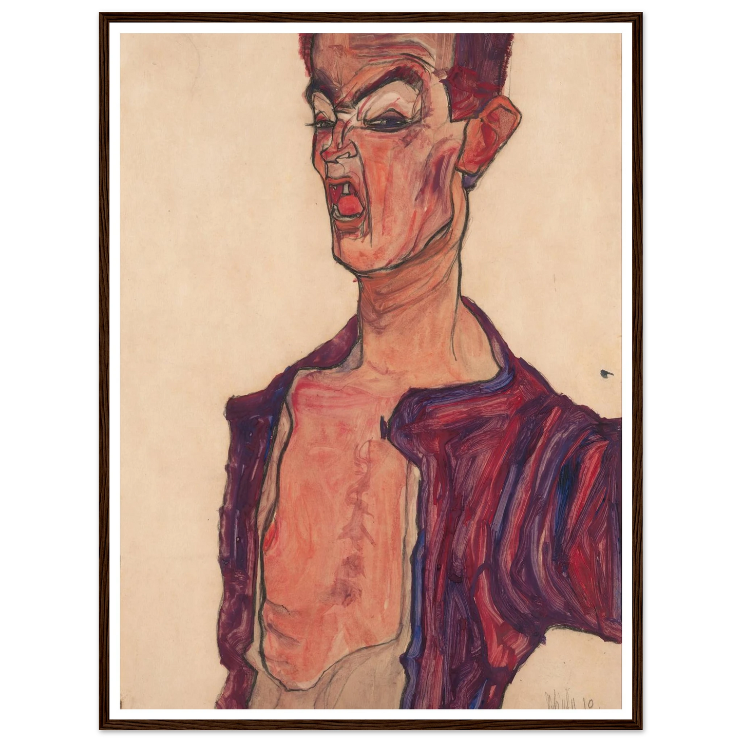 Self-Portrait, Grimacing (1910) Art Print | Egon Schiele - Framed Poster - 30x40 cm / 12x16″ - Black frame