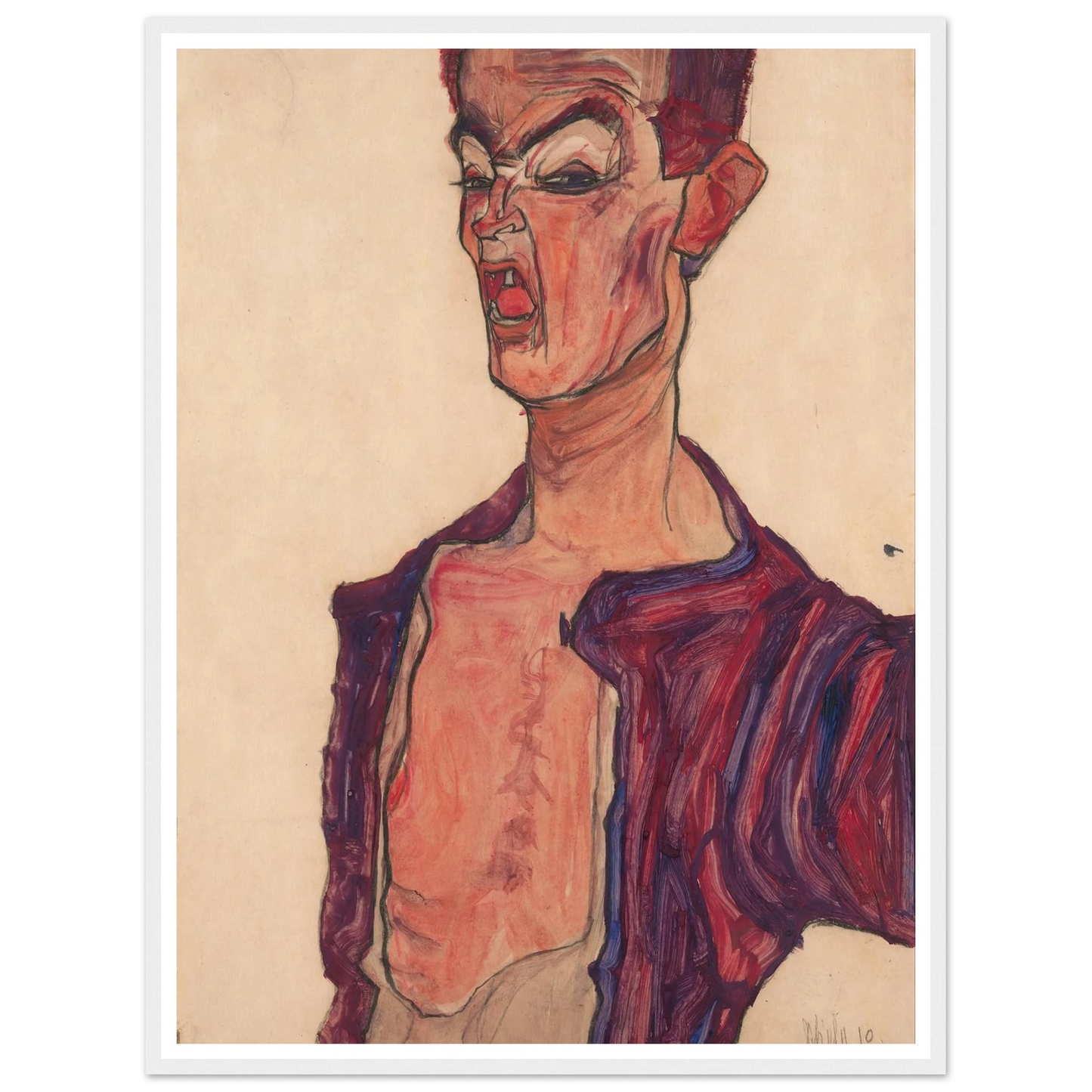 Self-Portrait, Grimacing (1910) Art Print | Egon Schiele - Framed Poster - 30x40 cm / 12x16″ - Black frame