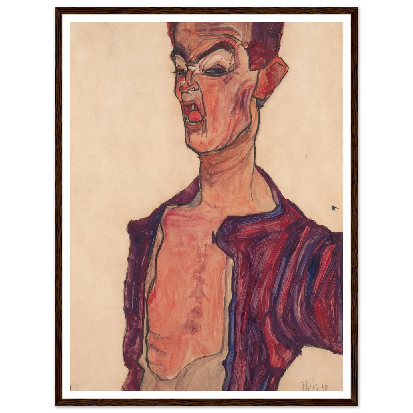 Self-Portrait, Grimacing (1910) Art Print | Egon Schiele - Framed Poster - 30x40 cm / 12x16″ - Black frame