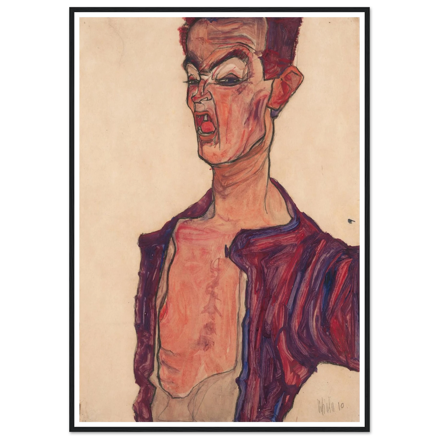 Self-Portrait, Grimacing (1910) Art Print | Egon Schiele - Framed Poster - 30x40 cm / 12x16″ - Black frame
