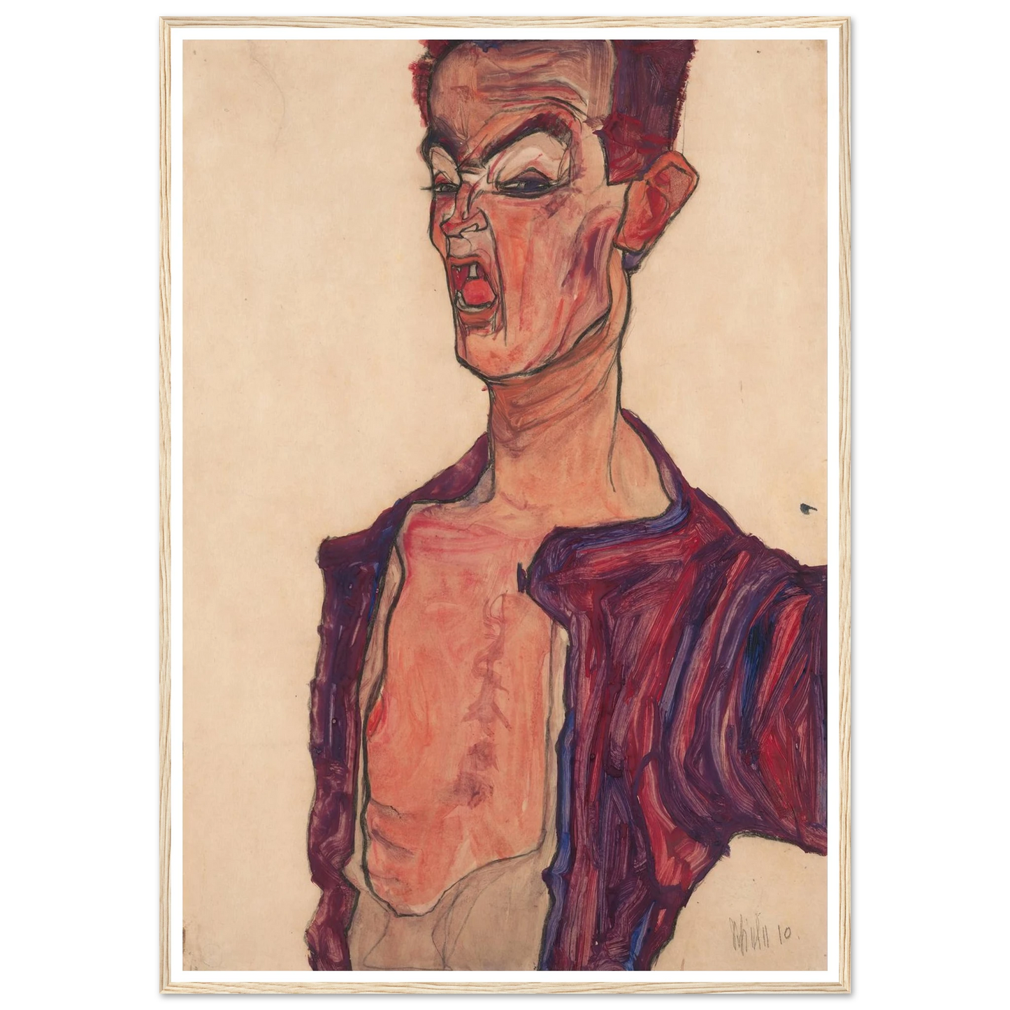 Self-Portrait, Grimacing (1910) Art Print | Egon Schiele - Framed Poster - 30x40 cm / 12x16″ - Black frame