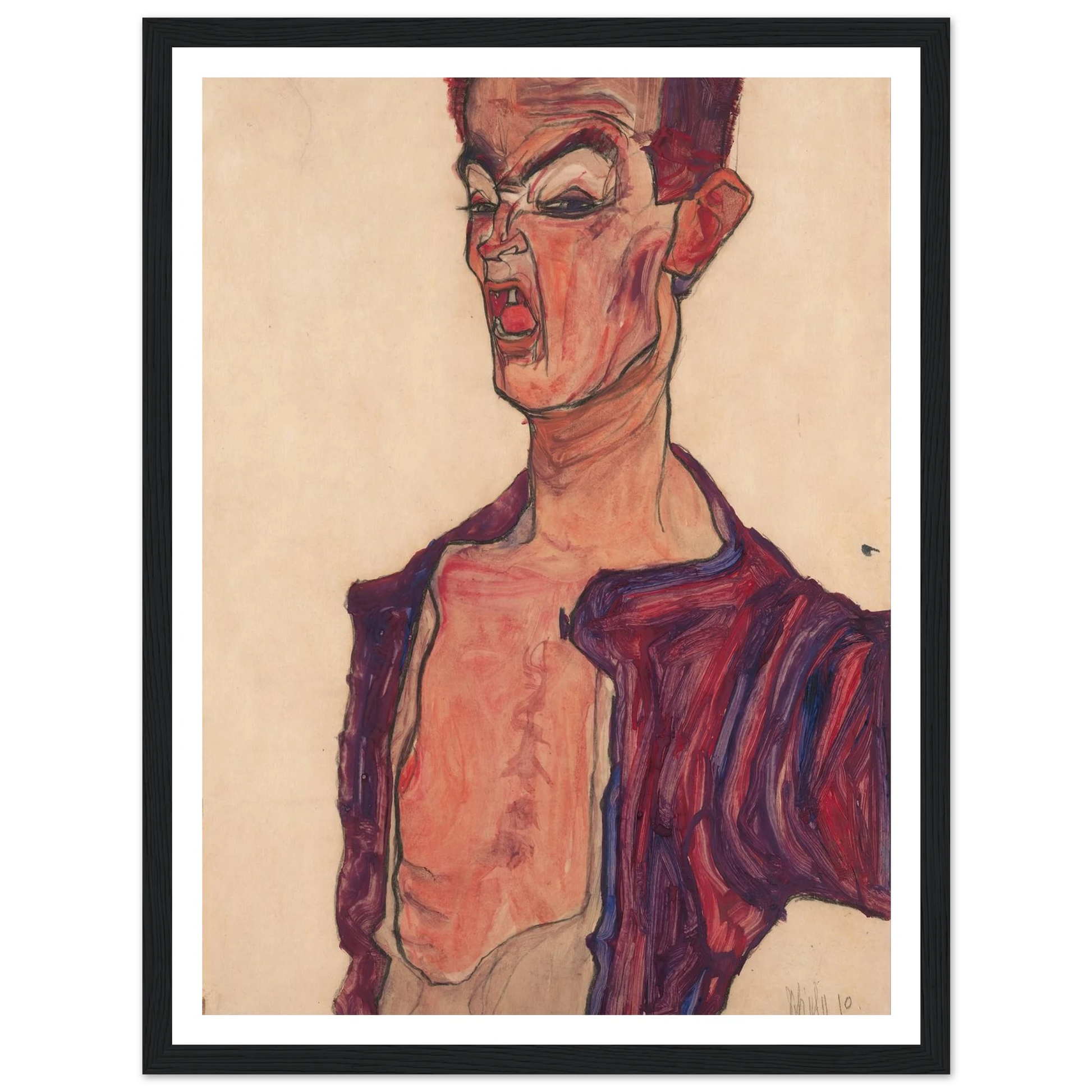Self-Portrait, Grimacing (1910) Art Print | Egon Schiele - Framed Poster - 30x40 cm / 12x16″ - Black frame