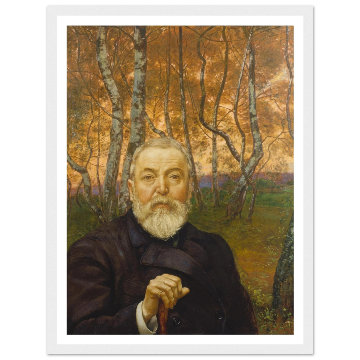 Self-Portrait in front of a Birch Forest (1899) Art Print | Hans Thoma - Framed Poster - 30x40 cm / 12x16″ - Black frame