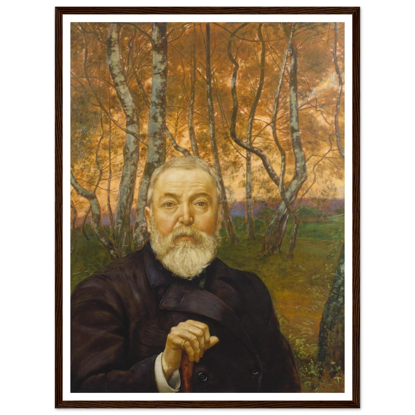 Self-Portrait in front of a Birch Forest (1899) Art Print | Hans Thoma - Framed Poster - 30x40 cm / 12x16″ - Black frame