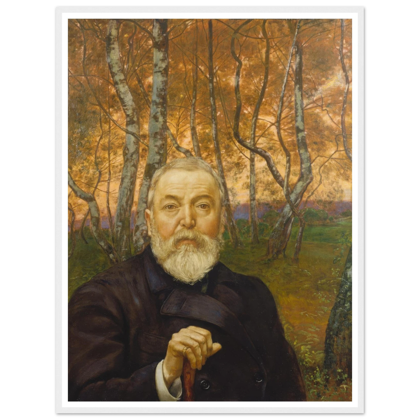 Self-Portrait in front of a Birch Forest (1899) Art Print | Hans Thoma - Framed Poster - 30x40 cm / 12x16″ - Black frame