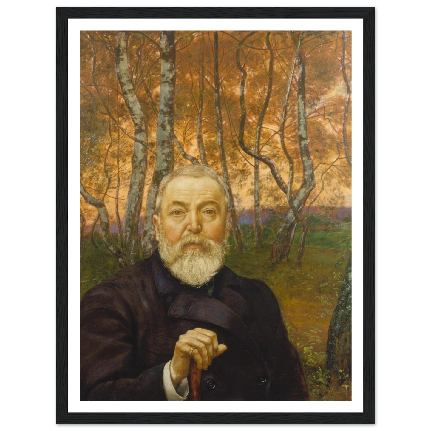 Self-Portrait in front of a Birch Forest (1899) Art Print | Hans Thoma - Framed Poster - 30x40 cm / 12x16″ - Black frame