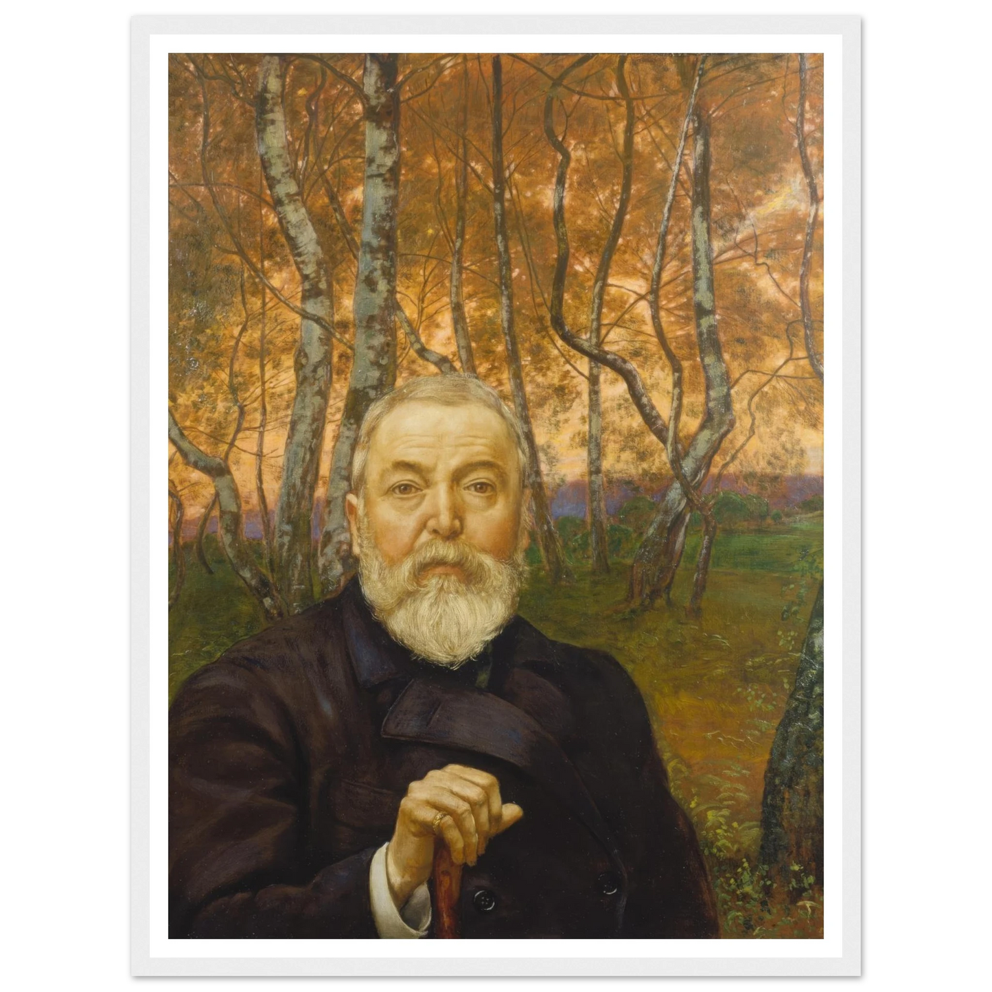 Self-Portrait in front of a Birch Forest (1899) Art Print | Hans Thoma - Framed Poster - 30x40 cm / 12x16″ - Black frame