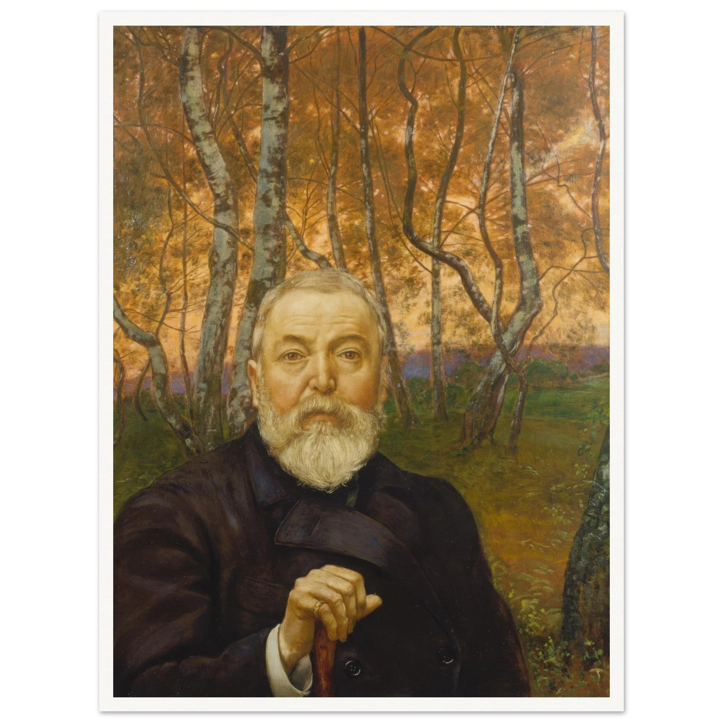 Self-Portrait in front of a Birch Forest (1899) Art Print | Hans Thoma - Framed Poster - 30x40 cm / 12x16″ - Black frame