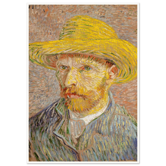 Self-Portrait with a Straw Hat (1887) Art Print | Vincent van Gogh - Framed Poster - 30x40 cm / 12x16″ - Black frame