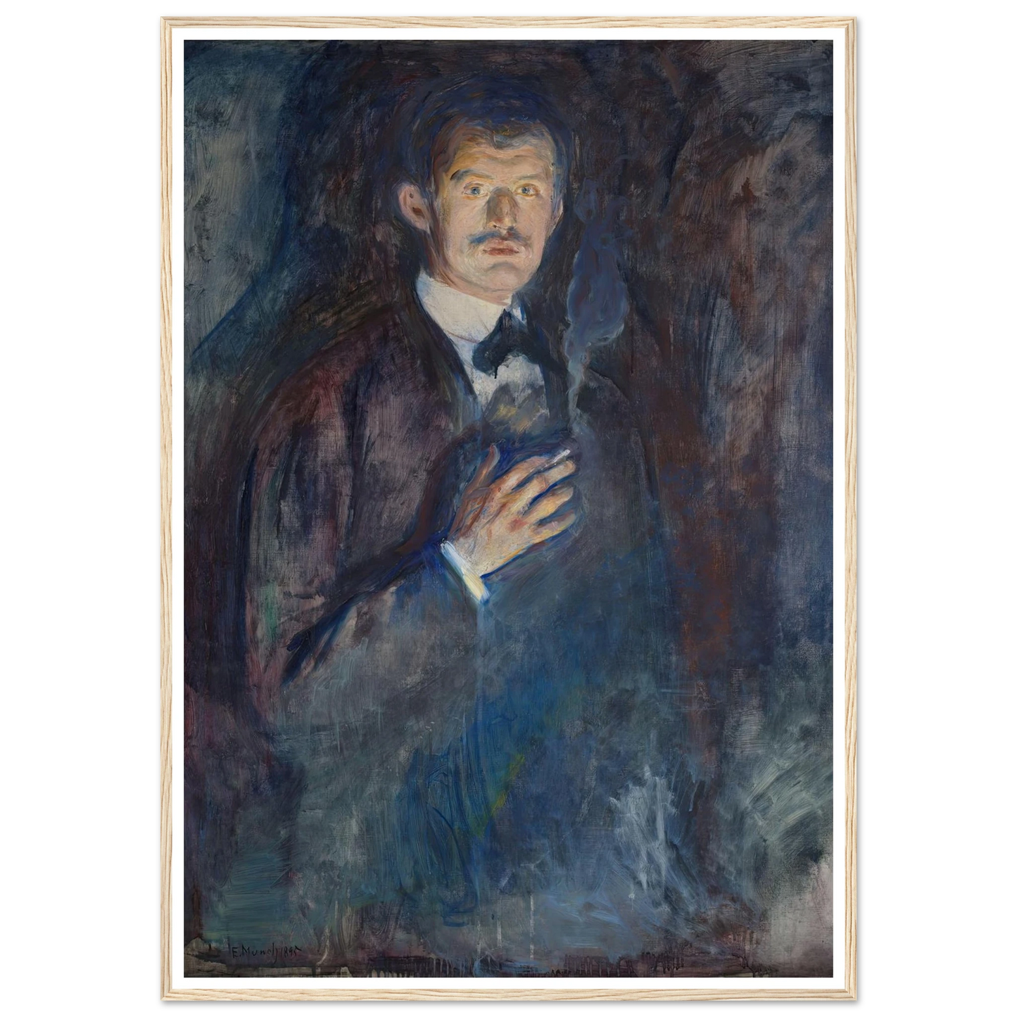 Self-Portrait with Cigarette (1895) Art Print | Edvard Munch - Framed Poster - 30x40 cm / 12x16″ - Black frame