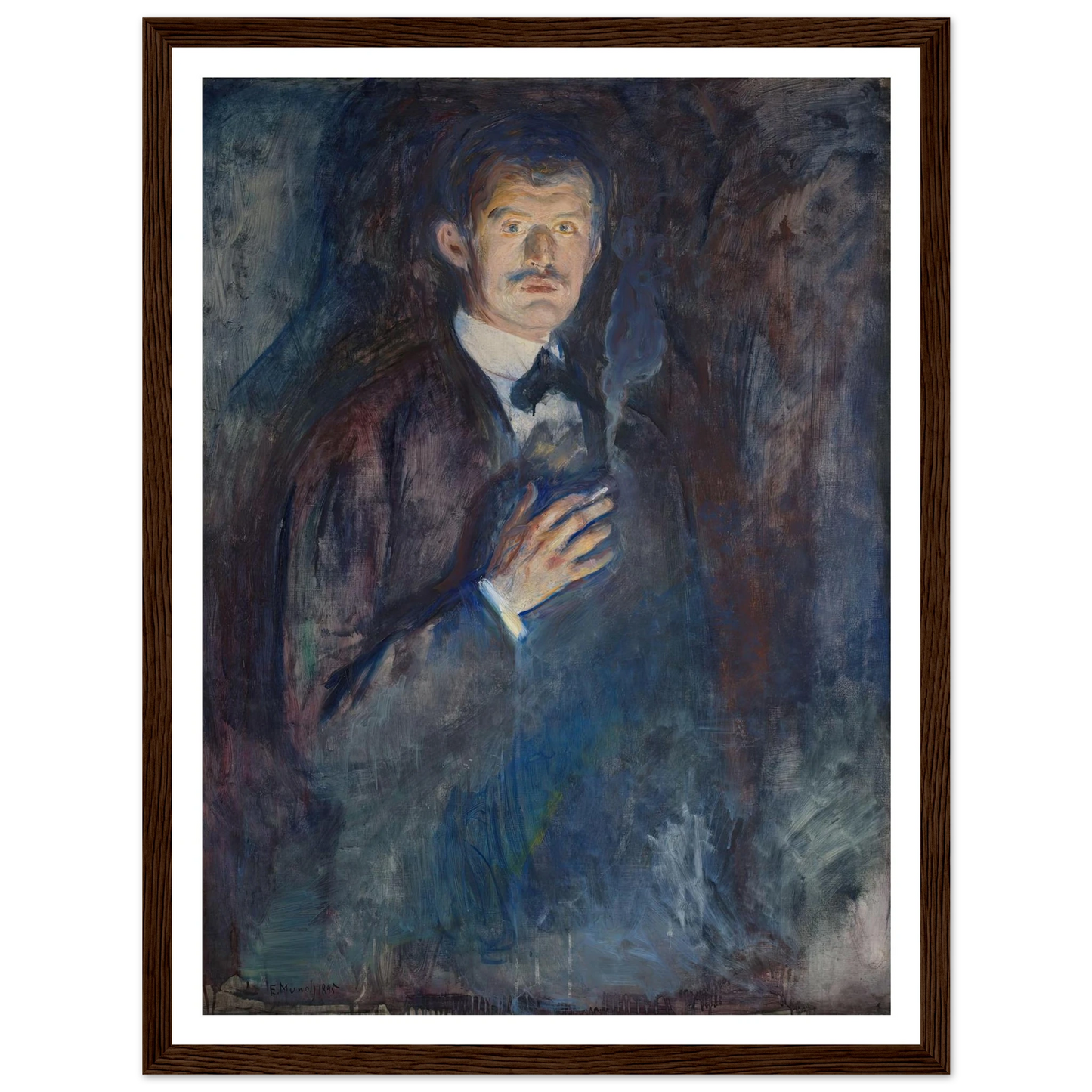 Self-Portrait with Cigarette (1895) Art Print | Edvard Munch - Framed Poster - 30x40 cm / 12x16″ - Black frame