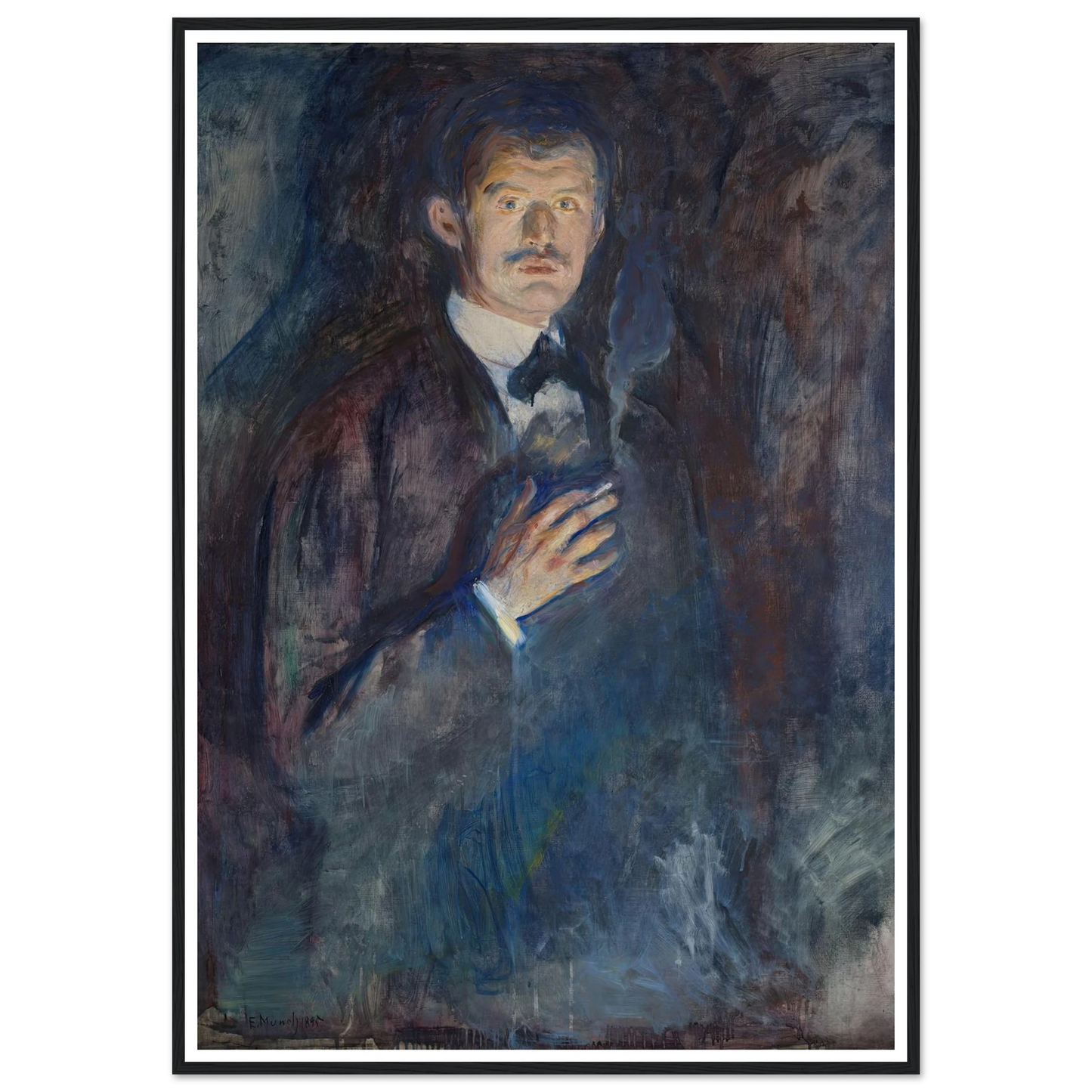 Self-Portrait with Cigarette (1895) Art Print | Edvard Munch - Framed Poster - 30x40 cm / 12x16″ - Black frame