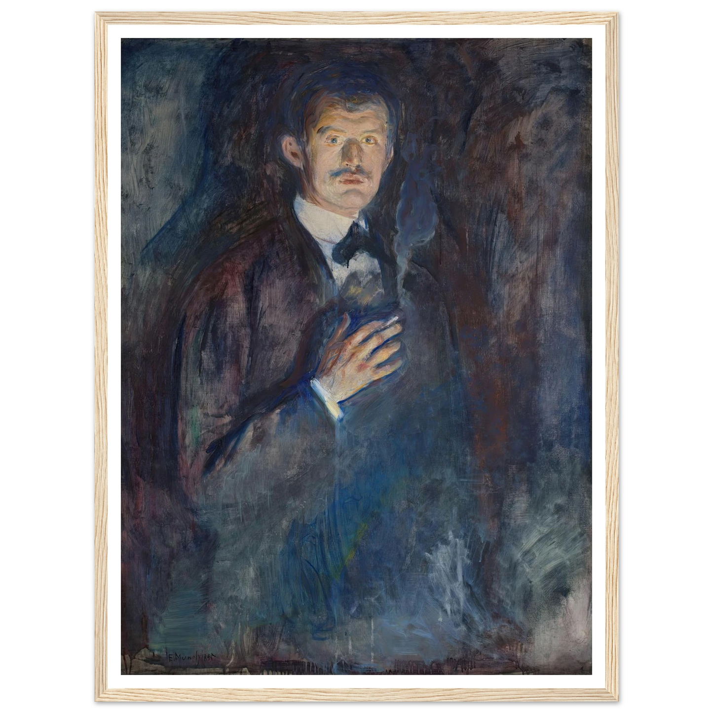 Self-Portrait with Cigarette (1895) Art Print | Edvard Munch - Framed Poster - 30x40 cm / 12x16″ - Black frame