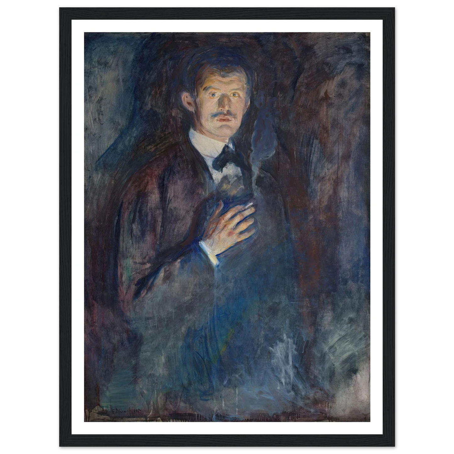 Self-Portrait with Cigarette (1895) Art Print | Edvard Munch - Framed Poster - 30x40 cm / 12x16″ - Black frame