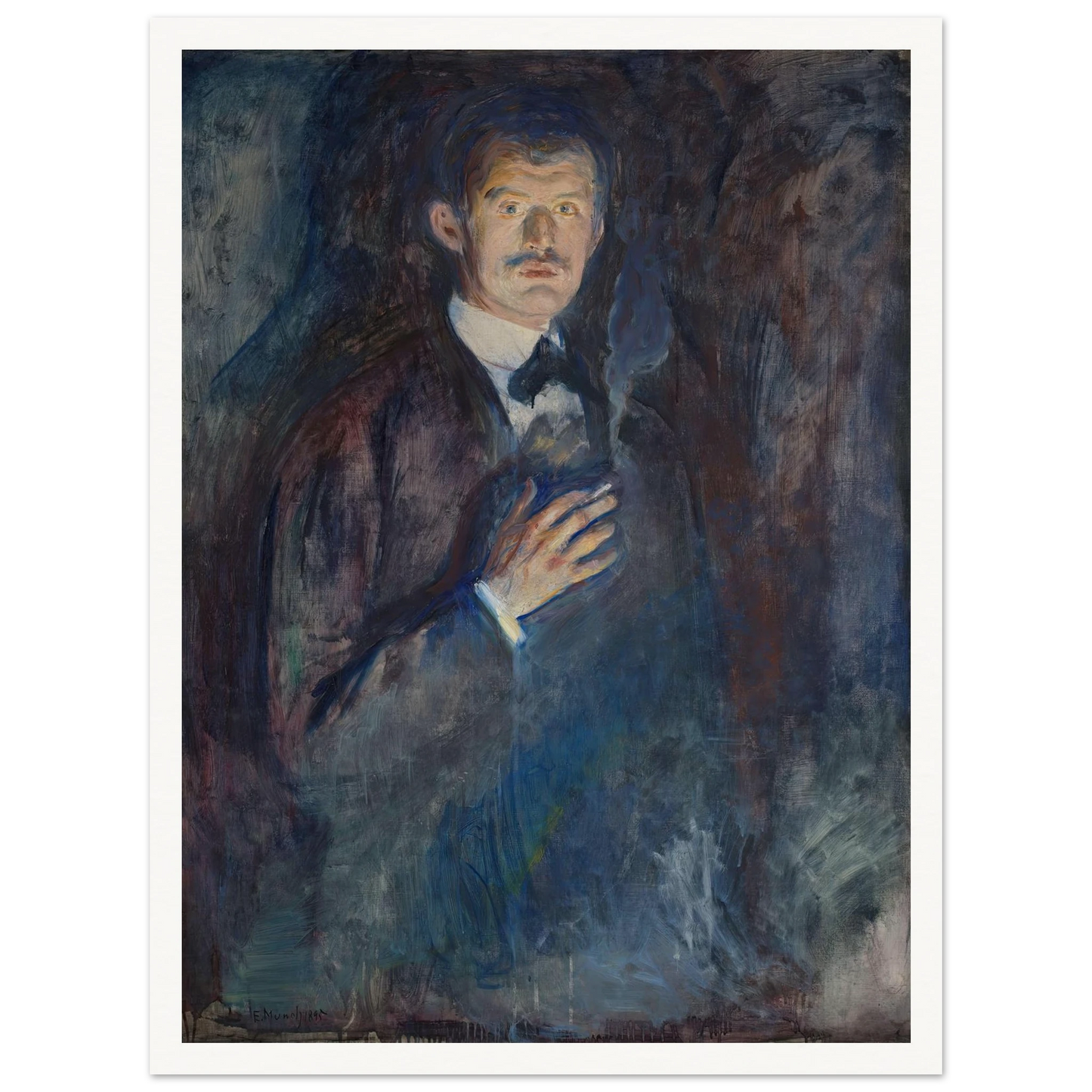 Self-Portrait with Cigarette (1895) Art Print | Edvard Munch - Framed Poster - 30x40 cm / 12x16″ - Black frame