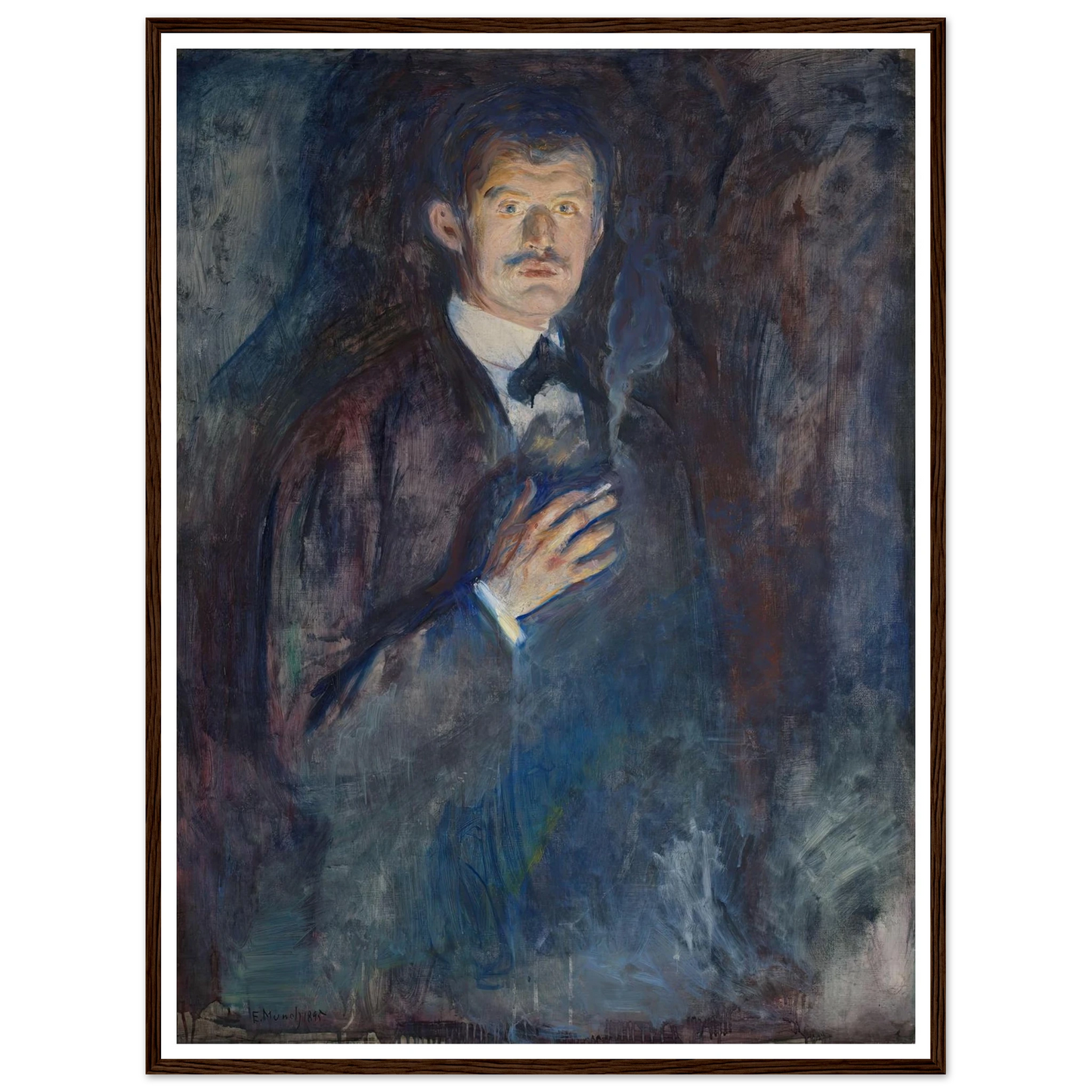 Self-Portrait with Cigarette (1895) Art Print | Edvard Munch - Framed Poster - 30x40 cm / 12x16″ - Black frame