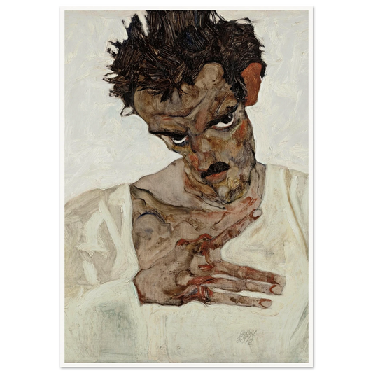 Self-Portrait With Lowered Head (1912) Art Print | Egon Schiele - Framed Poster - 30x40 cm / 12x16″ - Black frame