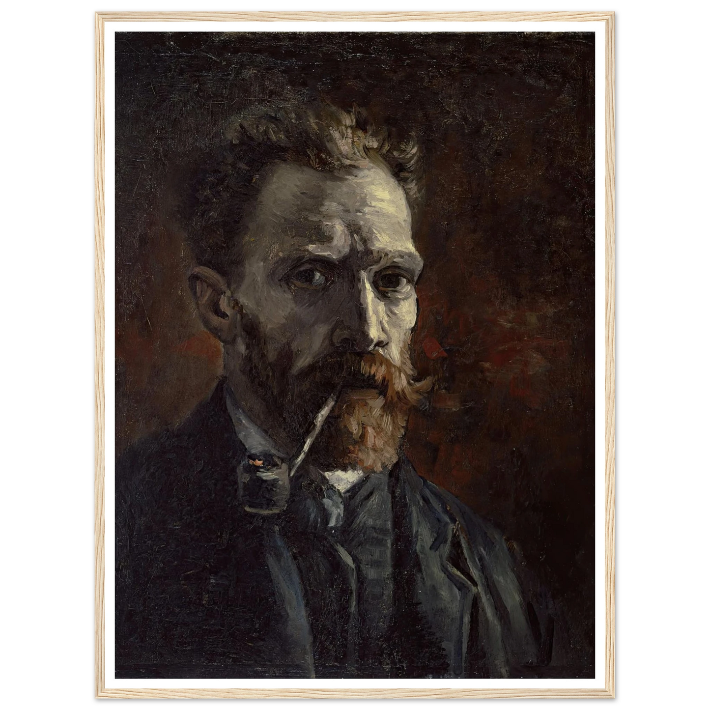 Self-portrait with pipe (1886) Art Print | Vincent van Gogh - Framed Poster - 30x40 cm / 12x16″ - Black frame