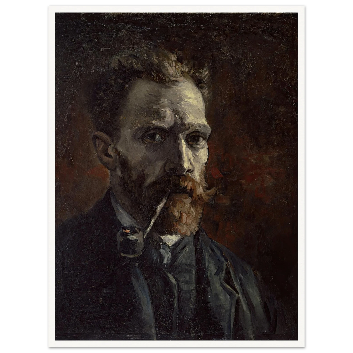 Self-portrait with pipe (1886) Art Print | Vincent van Gogh - Framed Poster - 30x40 cm / 12x16″ - Black frame