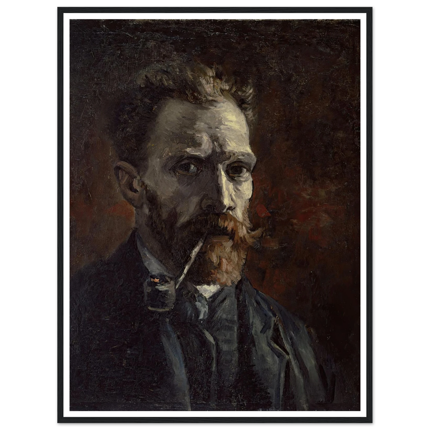 Self-portrait with pipe (1886) Art Print | Vincent van Gogh - Framed Poster - 30x40 cm / 12x16″ - Black frame