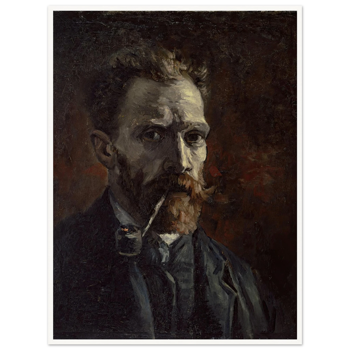 Self-portrait with pipe (1886) Art Print | Vincent van Gogh - Framed Poster - 30x40 cm / 12x16″ - Black frame
