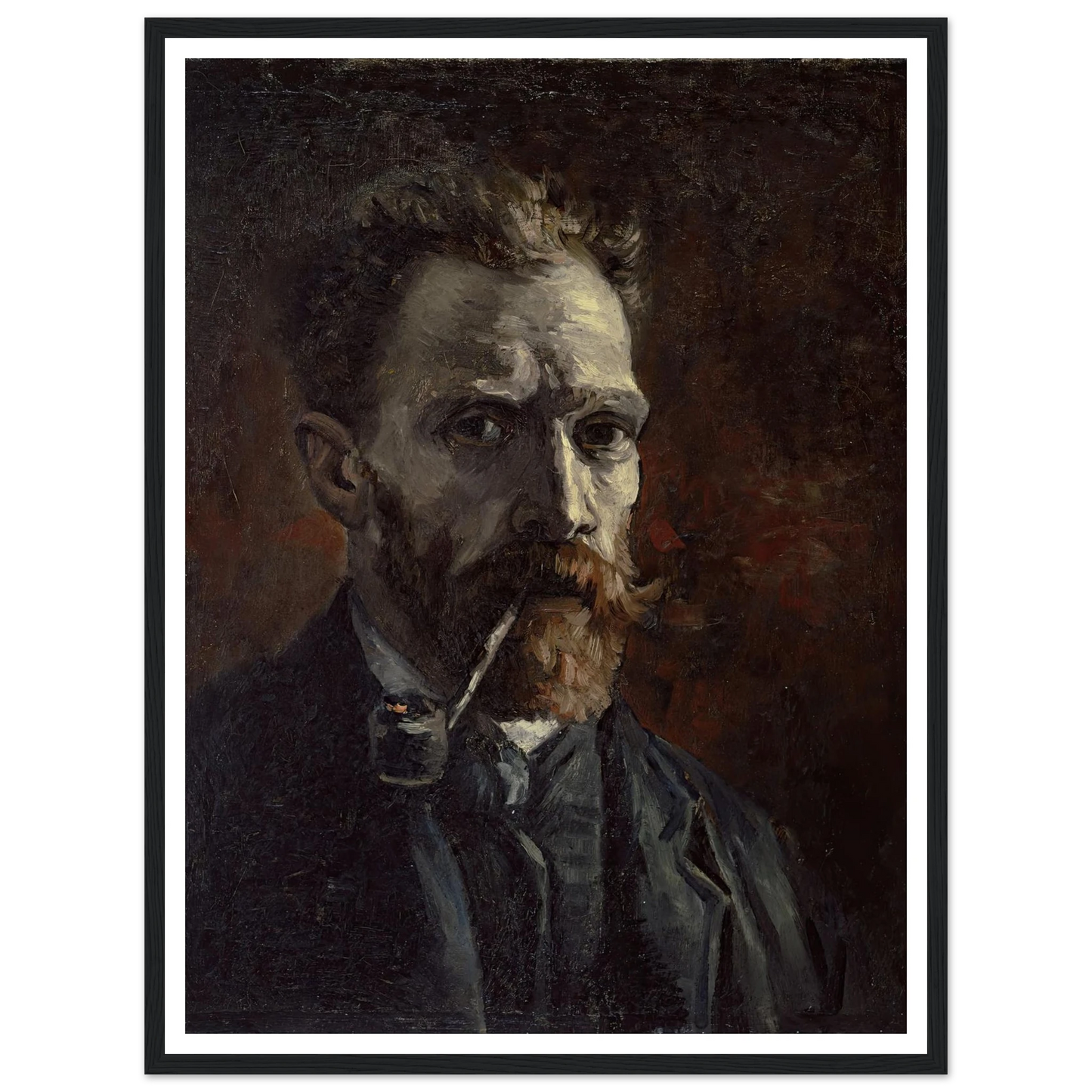 Self-portrait with pipe (1886) Art Print | Vincent van Gogh - Framed Poster - 30x40 cm / 12x16″ - Black frame