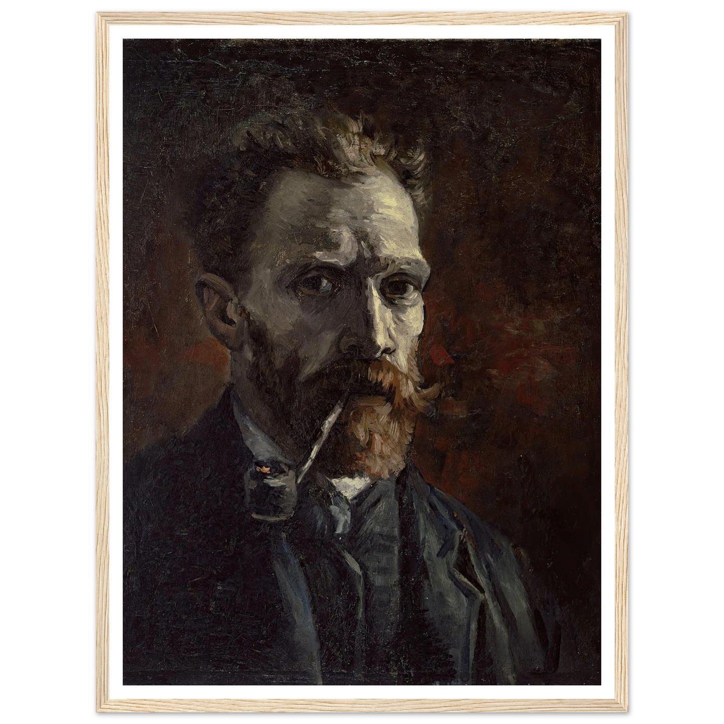Self-portrait with pipe (1886) Art Print | Vincent van Gogh - Framed Poster - 30x40 cm / 12x16″ - Black frame