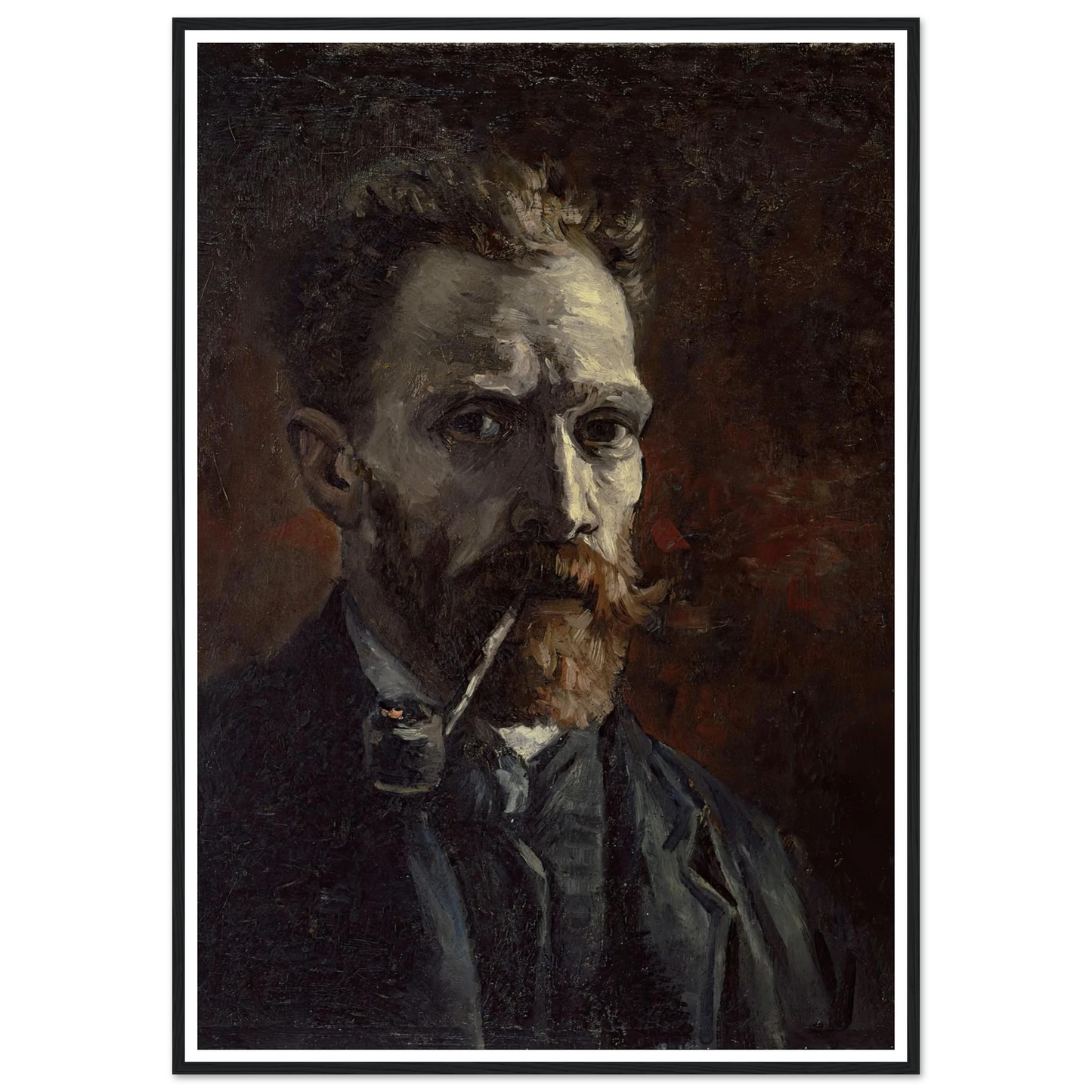 Self-portrait with pipe (1886) Art Print | Vincent van Gogh - Framed Poster - 30x40 cm / 12x16″ - Black frame