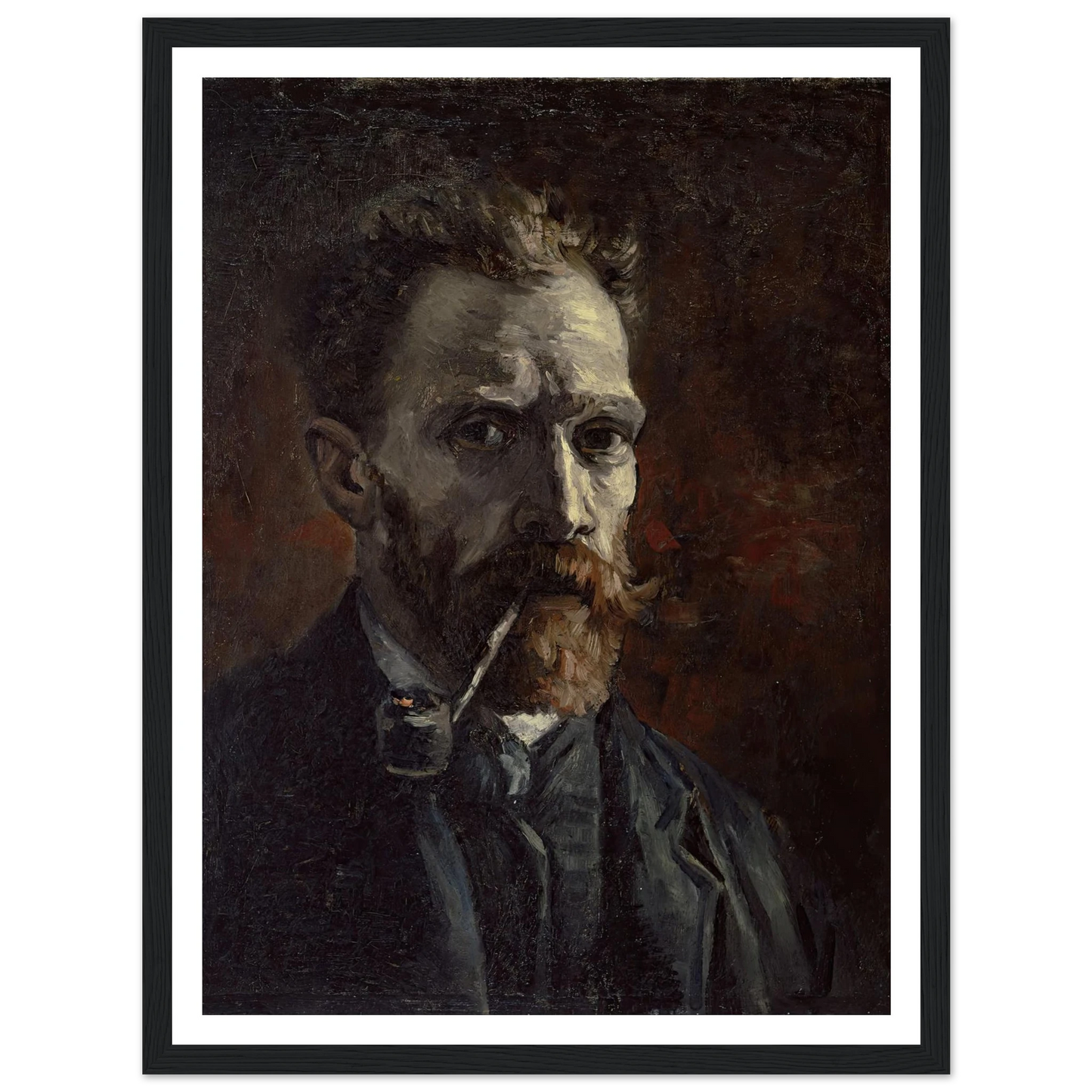 Self-portrait with pipe (1886) Art Print | Vincent van Gogh - Framed Poster - 30x40 cm / 12x16″ - Black frame