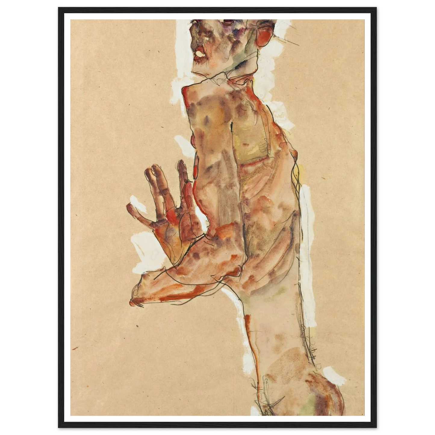 Self-Portrait with Splayed Fingers (1911) Art Print | Egon Schiele - Framed Poster - 30x40 cm / 12x16″ - Black frame