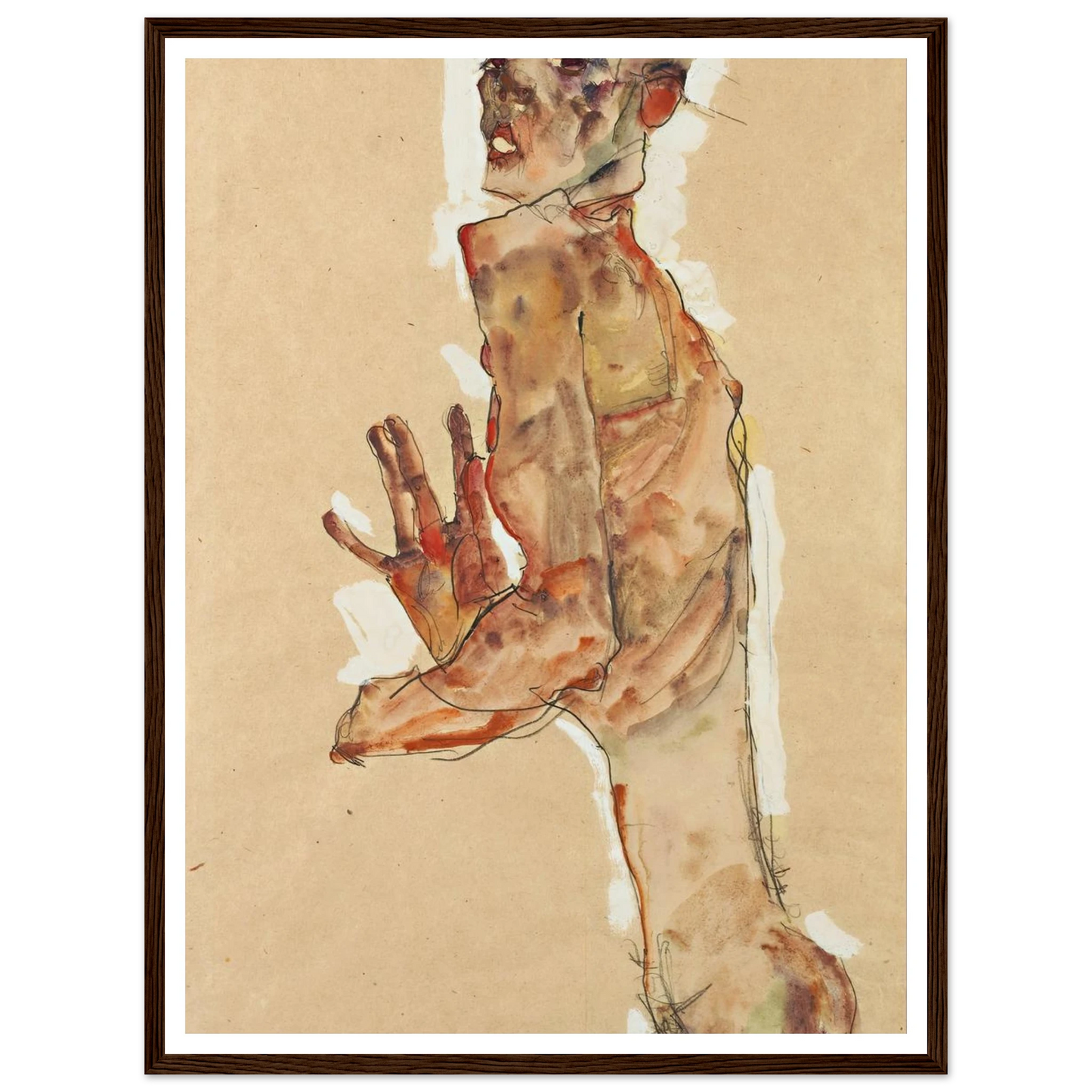 Self-Portrait with Splayed Fingers (1911) Art Print | Egon Schiele - Framed Poster - 30x40 cm / 12x16″ - Black frame