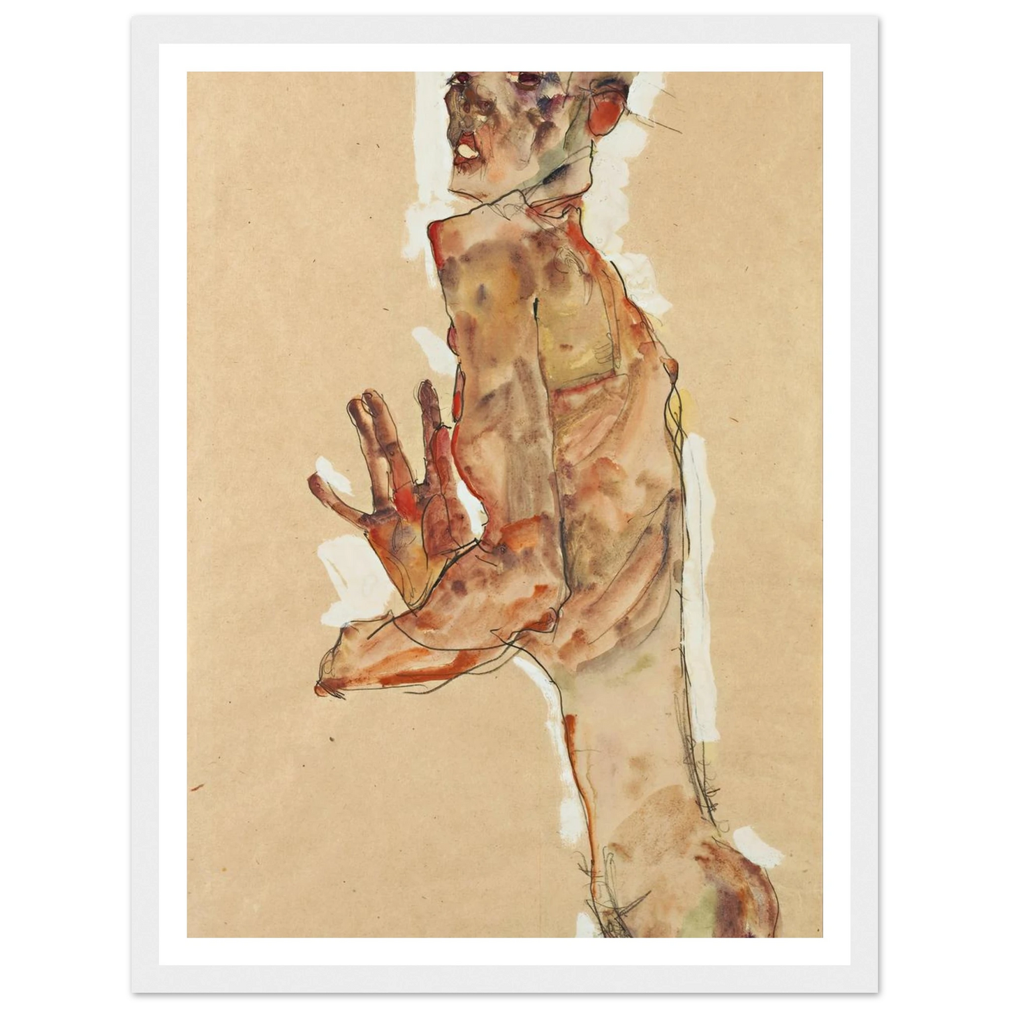 Self-Portrait with Splayed Fingers (1911) Art Print | Egon Schiele - Framed Poster - 30x40 cm / 12x16″ - Black frame