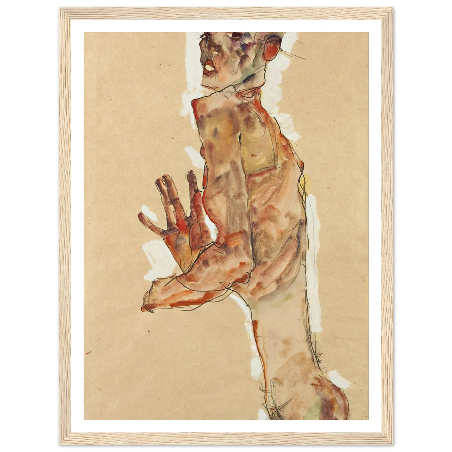 Self-Portrait with Splayed Fingers (1911) Art Print | Egon Schiele - Framed Poster - 30x40 cm / 12x16″ - Black frame