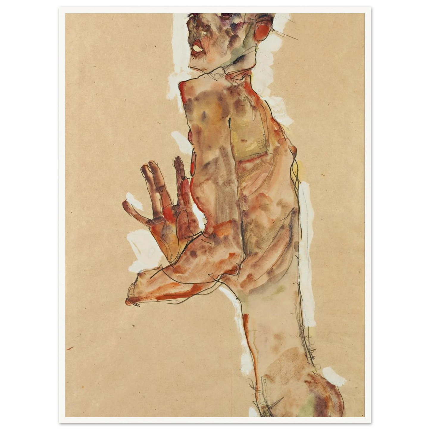 Self-Portrait with Splayed Fingers (1911) Art Print | Egon Schiele - Framed Poster - 30x40 cm / 12x16″ - Black frame