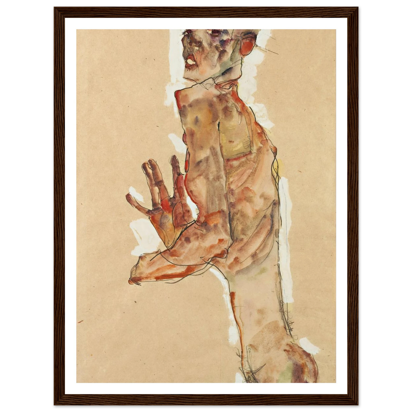 Self-Portrait with Splayed Fingers (1911) Art Print | Egon Schiele - Framed Poster - 30x40 cm / 12x16″ - Black frame