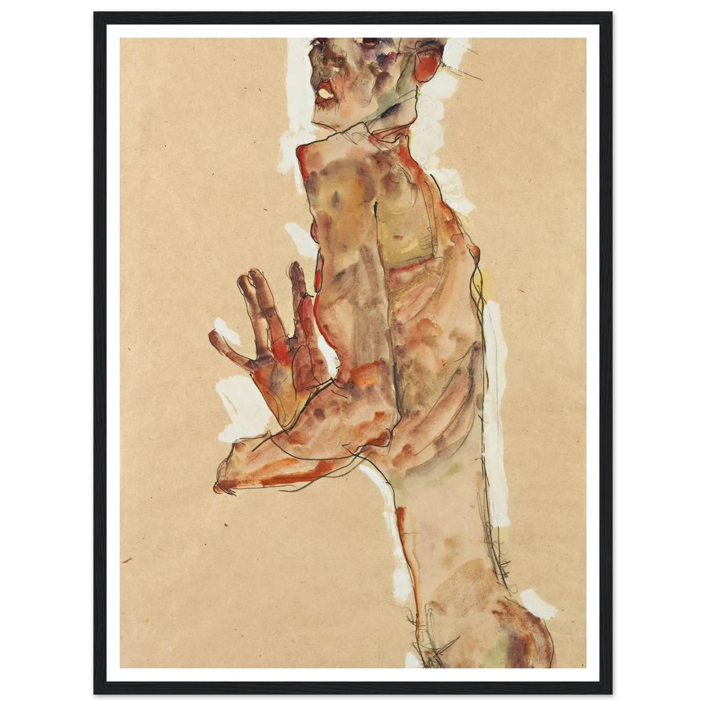 Self-Portrait with Splayed Fingers (1911) Art Print | Egon Schiele - Framed Poster - 30x40 cm / 12x16″ - Black frame