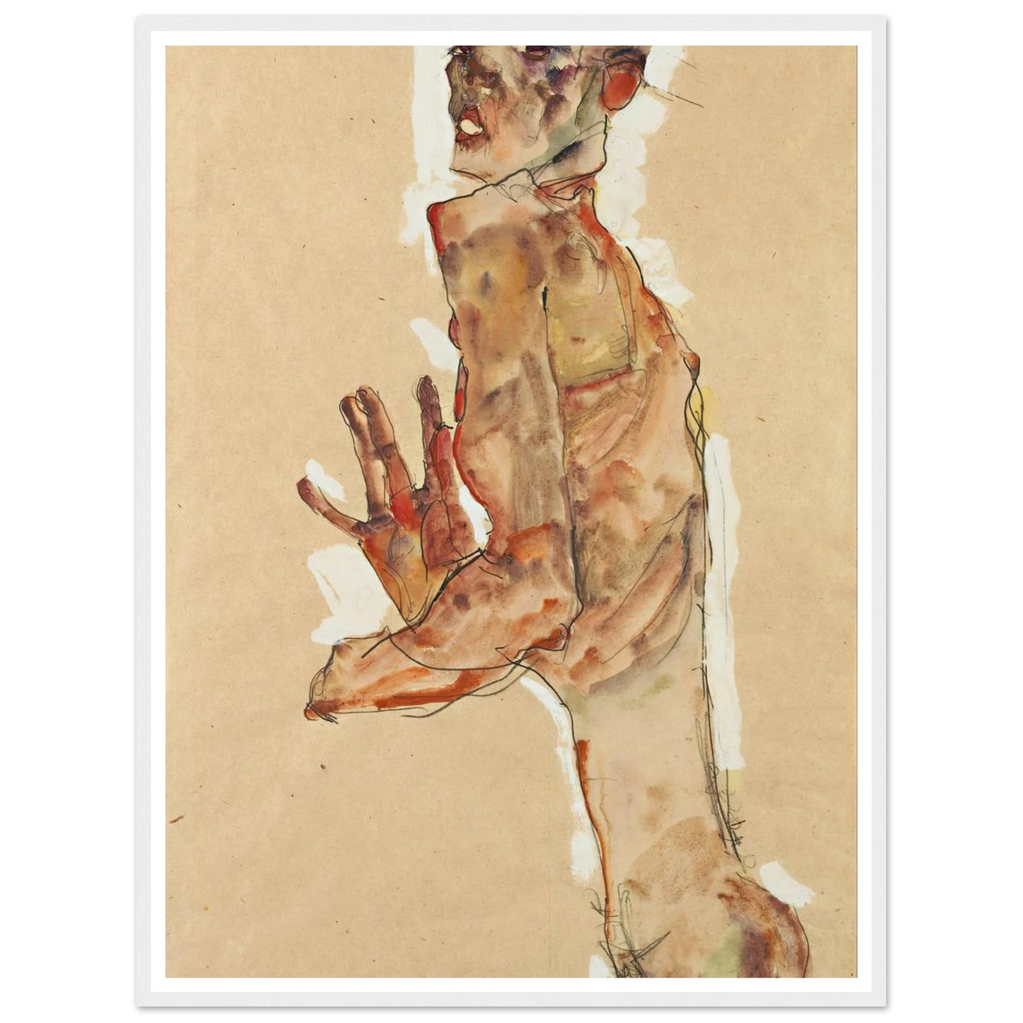 Self-Portrait with Splayed Fingers (1911) Art Print | Egon Schiele - Framed Poster - 30x40 cm / 12x16″ - Black frame