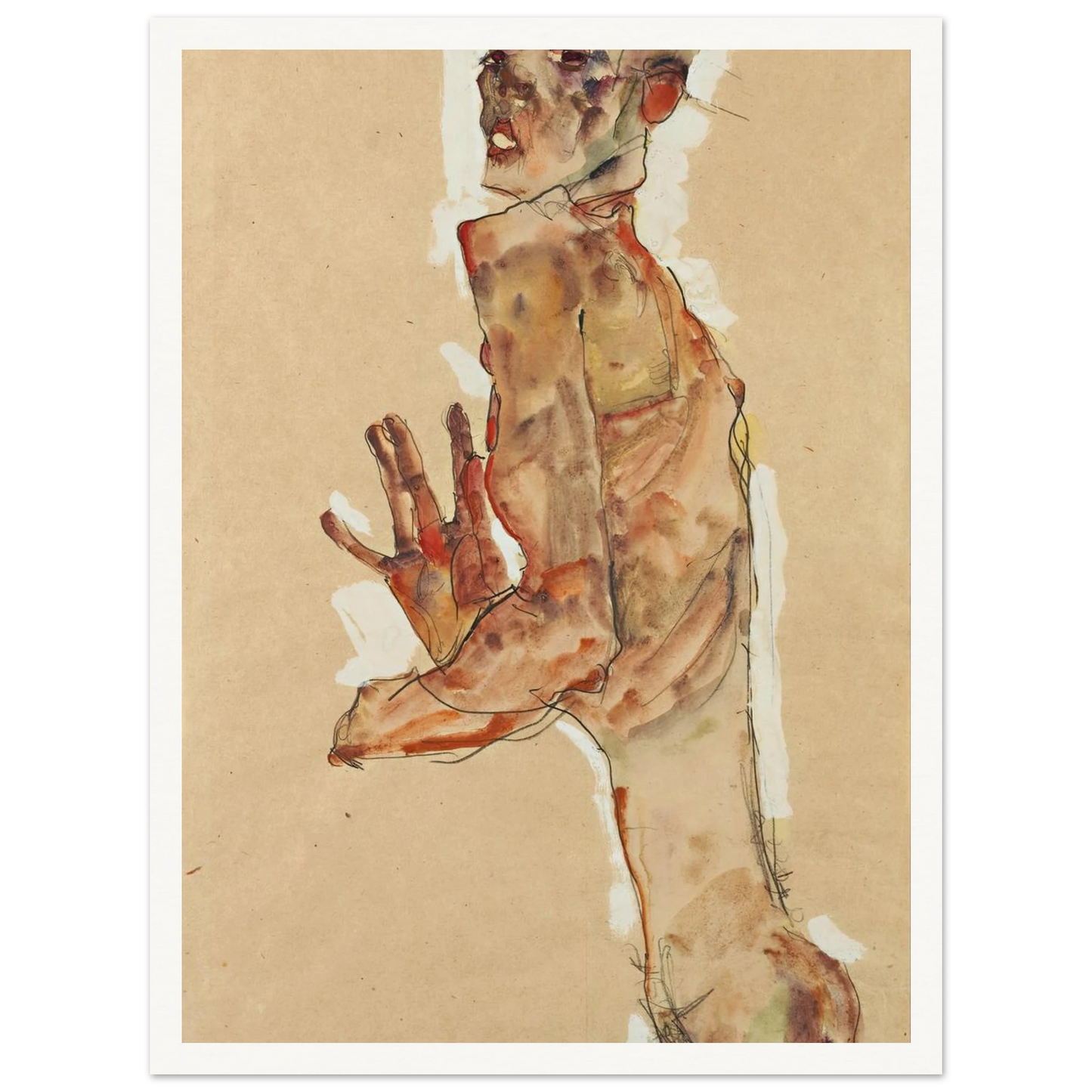 Self-Portrait with Splayed Fingers (1911) Art Print | Egon Schiele - Framed Poster - 30x40 cm / 12x16″ - Black frame