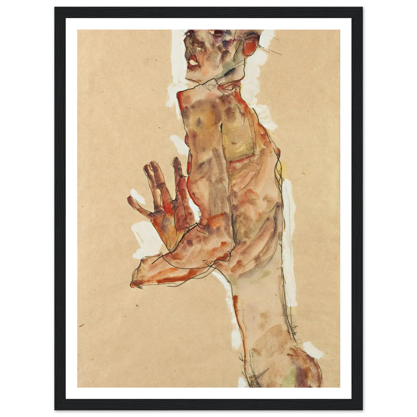 Self-Portrait with Splayed Fingers (1911) Art Print | Egon Schiele - Framed Poster - 30x40 cm / 12x16″ - Black frame