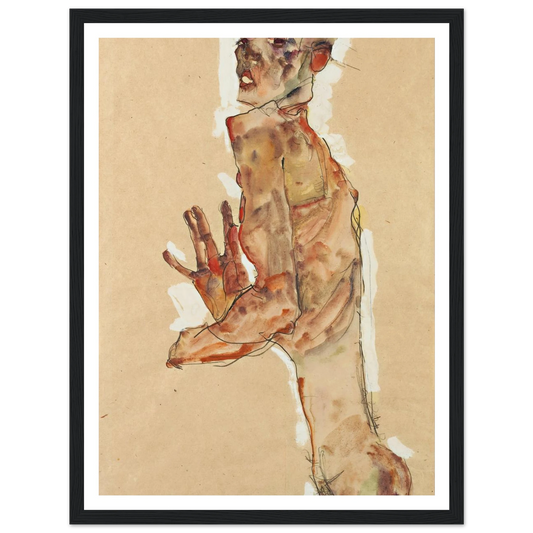 Self-Portrait with Splayed Fingers (1911) Art Print | Egon Schiele - Framed Poster - 30x40 cm / 12x16″ - Black frame